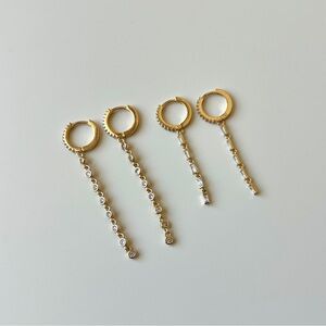 Anthropologie Yellow Gold Plated CZ Dangle Huggie Earrings (2 Pairs) | GUC